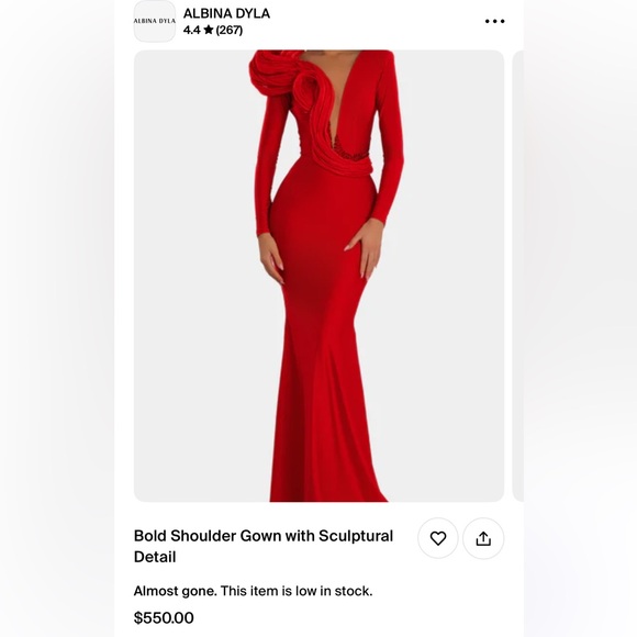 Dresses & Skirts - Albina Dyla Elegant Red Long Sleeve Off the Shoulder Gown. New with tags!